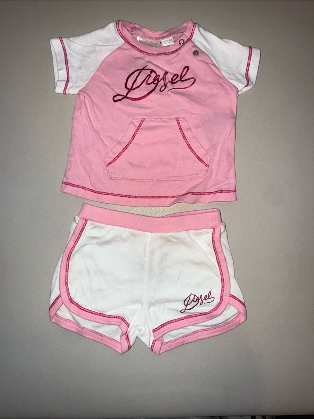 Diesel Pink and White Infant Two-Piece Set